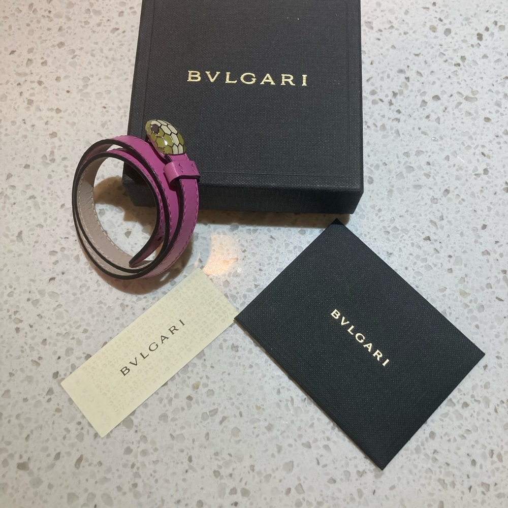 Bvlgari Serpenti Pink Leather Wrap Bracelet snake Bulgari